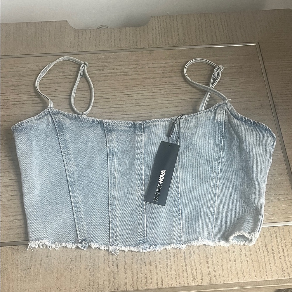 Fashion Nova Washed Denim Crop Top